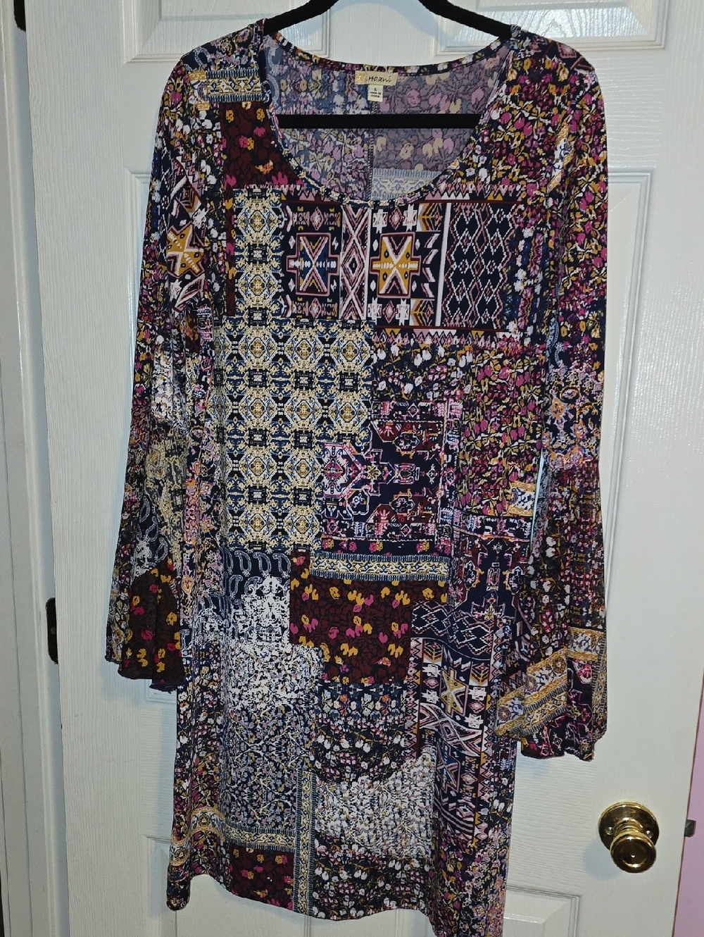 Haani Multicolor Patchwork Print Long Sleeve Dress